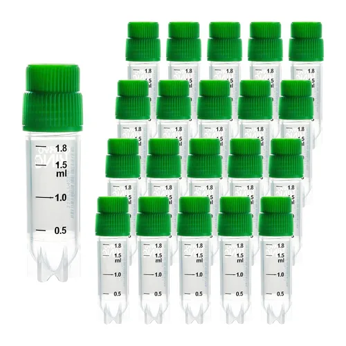 Miniatura 33 de Cryoviales de 0.0 fl oz, 25Pcs Cryotubes con código de barras lateral, frascos de esterilización con rosca externa, tubos de muestra con tapas Azul