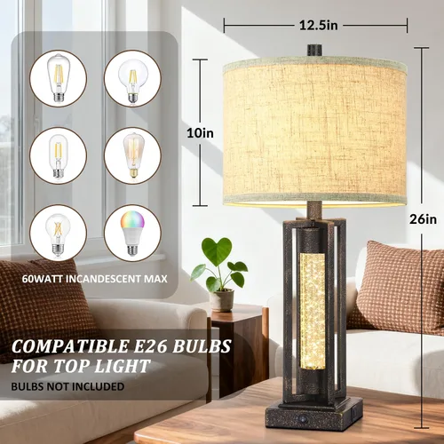 Miniatura 2 de TOBUSA Lámpara de mesa de granja de 26 pulgadas para sala de estar, lámpara de mesita de noche alta rústica vintage para dormitorio con 2 puertos