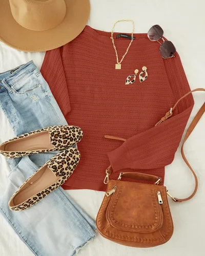 Miniatura 5 de ZESICA Suéter holgado de manga larga con cuello redondo para mujer estilo casual de otoño