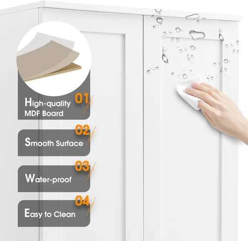 Miniatura 7 de Armario de almacenamiento/despensa, almacenamiento alto de madera con dos puertas con estantes ajustables, armario de despensa de cocina Blanco