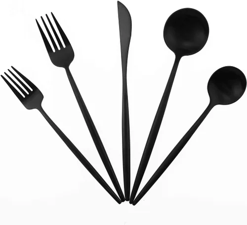 Miniatura 24 de Juego de cubiertos de acero inoxidable 18/10 de 20 piezas, vajilla de lujo para viajes, incluye cuchillo, tenedor, cuchara, servicio para 4