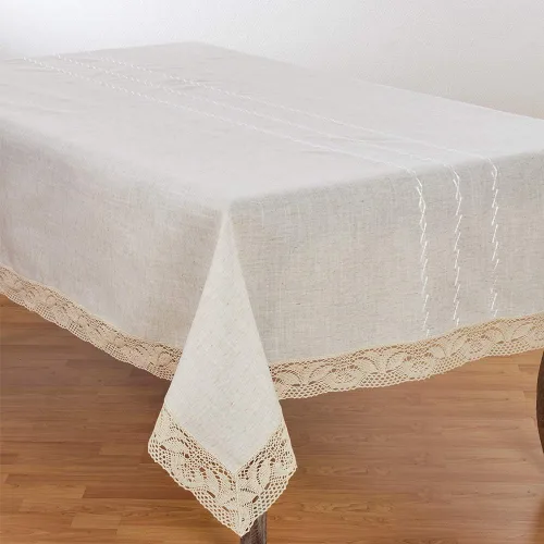 Miniatura 2 de Fennco Styles Elegante colección de manteles naturales de encaje bordado (72 x 140 pulgadas)