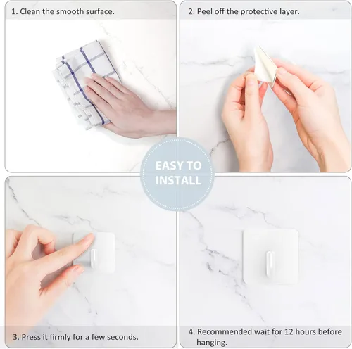 Miniatura 6 de VIS'V Ganchos adhesivos, ganchos de pared de ducha de metal, impermeables, 2 tiras adhesivas adicionales, color blanco, 4