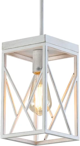 Lámpara colgante moderna de granja con jaula de metal, varillas ajustables de una sola luz, mini accesorio de iluminación colgante rústico para