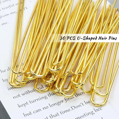 Miniatura 2 de Lawie Paquete de 30 horquillas para el cabello en forma de U de 4 pulgadas, color dorado plateado, palillos para el cabello, palillos largos
