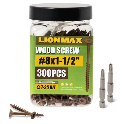 Miniatura 12 de LIONMAX Tornillos para madera de 1 pulgada, tornillos de cubierta #8 x 1, 1000 unidades, resistentes a la corrosión, revestimiento epoxi, tornillo