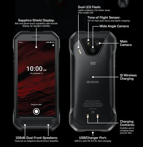 Miniatura 9 de Kyocera DuraForce Ultra 5G UW E7110 Smartphone 5G ultra resistente para uso en la red de banda ancha de Verizon