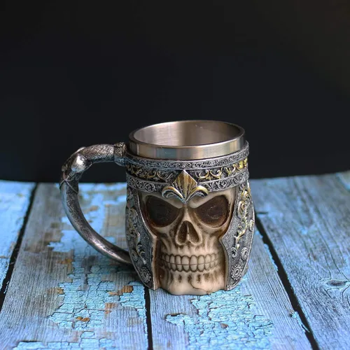 Miniatura 4 de Taza de café de calavera de 13 onzas, tazas de cerveza con calavera vikinga, revestimiento de acero inoxidable, regalo para hombres, regalos del día