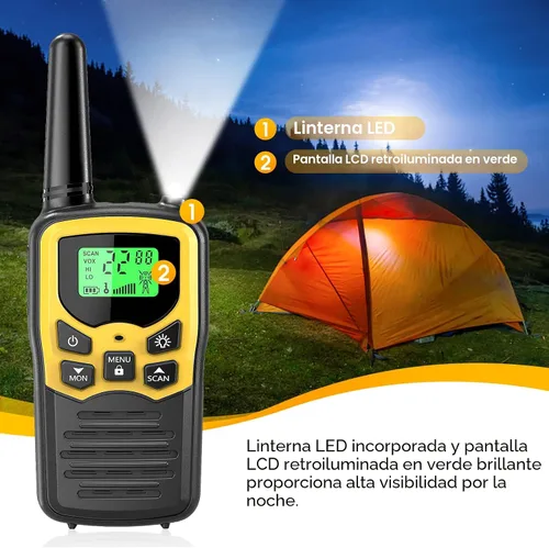 Miniatura 5 de Walkie Talkies con 22 canales FRS, walkie talkies MOICO para adultos con linterna LED, pantalla LCD de escaneo VOX, walkie talkie familiar de largo
