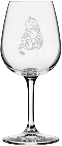 Miniatura 11 de Copa de vino de 12.75 onzas con temática de gato abisinio grabada para todo uso