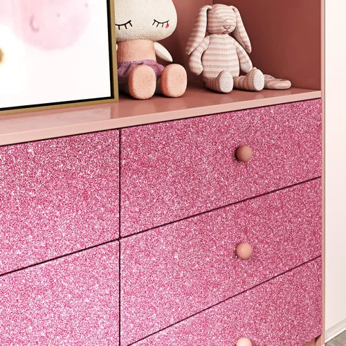 Miniatura 3 de FunStick 15.8"x472" Papel pintado de purpurina rosa para despegar y pegar Papel pintado de purpurina rosa extraíble Papel de contacto de purpurina