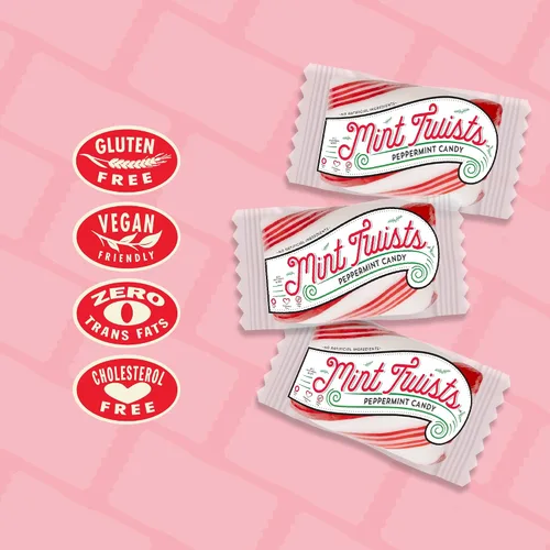Miniatura 6 de Atkinson's Natural Mint Twists Peppermint Red and White Bolsa de 2 libras Mentas suaves envueltas a granel, sin gluten, kosher, veganas. Ideal