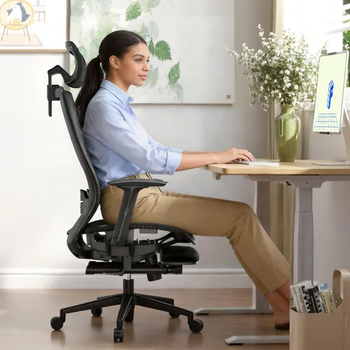 Miniatura 2 de FLEXISPOT Silla de oficina ergonómica con reposapiés, silla de computadora de malla de respaldo alto, sillas de escritorio para oficina en casa