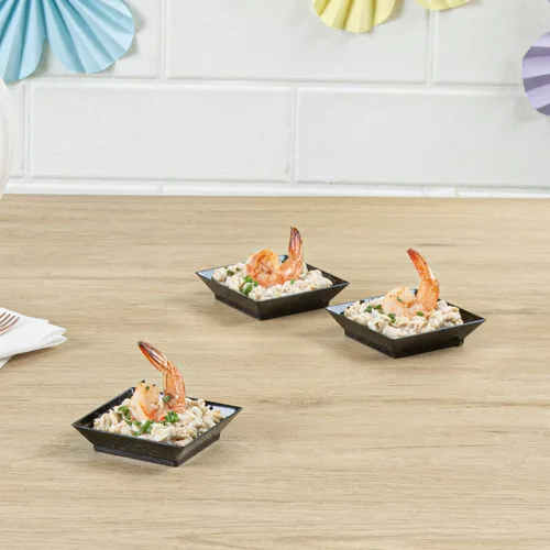 Miniatura 3 de Restaurantware Mini platos de degustación de 2.5 x 2.5 pulgadas, 100 platos cuadrados desechables de plástico, platos de plástico negro duraderos