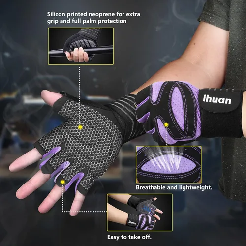 Miniatura 2 de ihuan - Guantes de entrenamiento con ventilación, unisex, protección completa de la palma de la mano; para levantamiento de pesas, entrenamiento