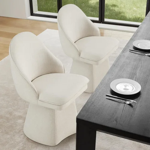 Miniatura 11 de KISLOT Juego de 4 sillas de comedor giratorias, tapizadas de mediados de siglo con respaldo alto, sillas de cocina de tela de lino para comedor, Una