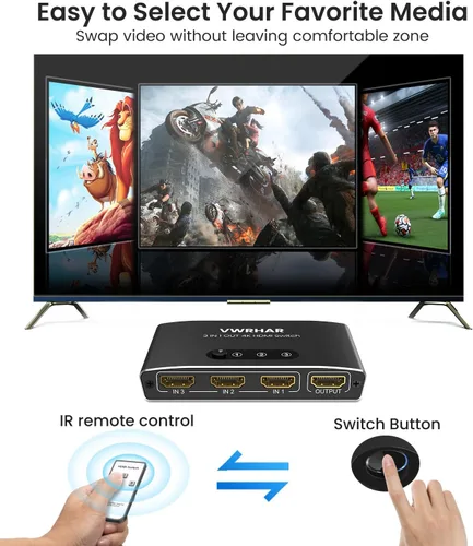 Miniatura 3 de Interruptor HDMI 3 en 1 Salida 4K UHD HDMI Switcher Splitter, interruptor automático con control remoto de metal HDMI Switch Box Hub Soporte 4K 3D