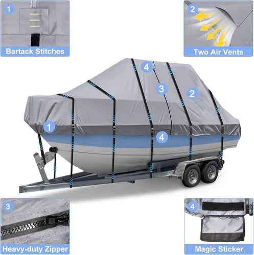 Miniatura 7 de Cubierta para Barco con Techo en T 900D - Cubierta para Barco de Consola Central de Servicio Pesado Resistente al Agua y Remolcable que se Ajusta a