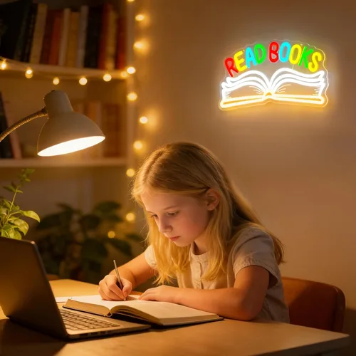 Miniatura 8 de Read Books - Letrero de neón para decoración de pared, libro de lectura regulable LED, letrero de luz de neón para arte, positivo, dormitorio