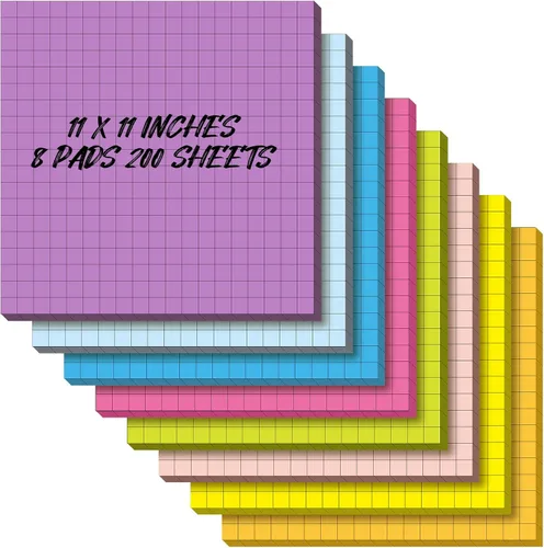Miniatura 10 de Qeeenar 8 blocs de notas adhesivas grandes 11 x 11 pulgadas con líneas, notas adhesivas jumbo de gran tamaño para pared, memo cuadrado de gran