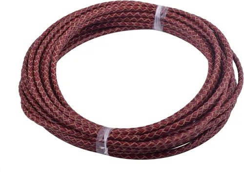Miniatura 55 de KONMAY 2 yardas 8.0mm Cordón redondo de cuero trenzado auténtico marrón antiguo para corbata de bolo