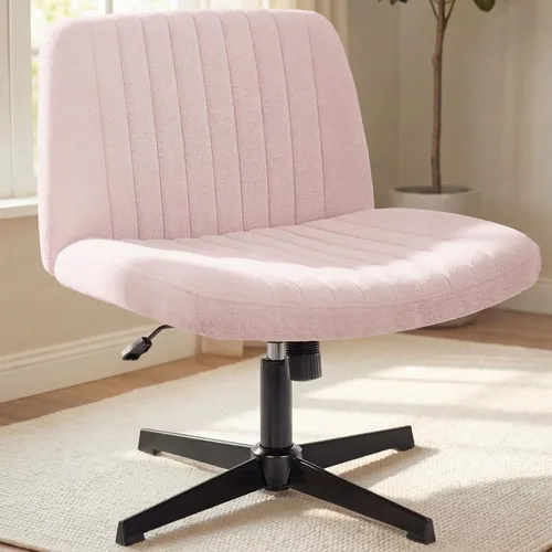 Miniatura 12 de NEO Chair Silla Criss Cross sin ruedas, sin brazos, con patas cruzadas, escritorio de oficina, silla ancha y cómoda de tocador para maquillaje, Beige