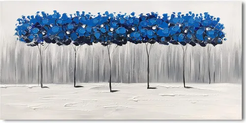 Miniatura 2 de Yihui Arts - Pintura al óleo de árbol azul pintado a mano en lienzo, paisaje moderno abstracto, obra de arte para pared, decoración para sala