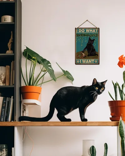 Miniatura 2 de ALKB Divertido letrero de gato negro – I Do What I Want - Letreros de metal para amantes de los gatos, regalo para decoración de pared en casa