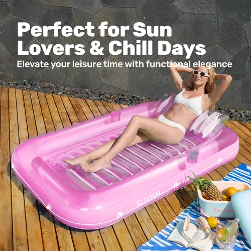 Miniatura 8 de Flotador inflable para piscina de bronceado Sloosh, 70" x 46" flotadores de piscina, tamaño adulto con almohada, 4 en 1 balsa de baño de bronceado