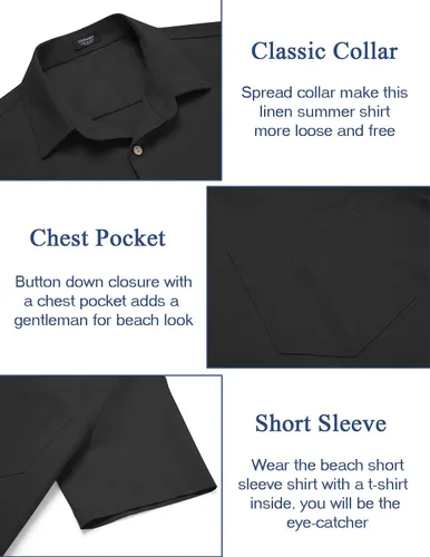 Miniatura 4 de COOFANDY Conjunto de 2 piezas de lino para hombre, conjunto de camisa y pantalón con botones para la playa