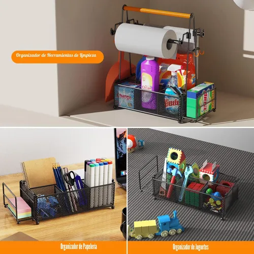 Miniatura 8 de PHINOX Organizador de utensilios con asa y portarrollos de toallas de papel, organizador de cubiertos y condimentos para fiestas, pícnic y Negro