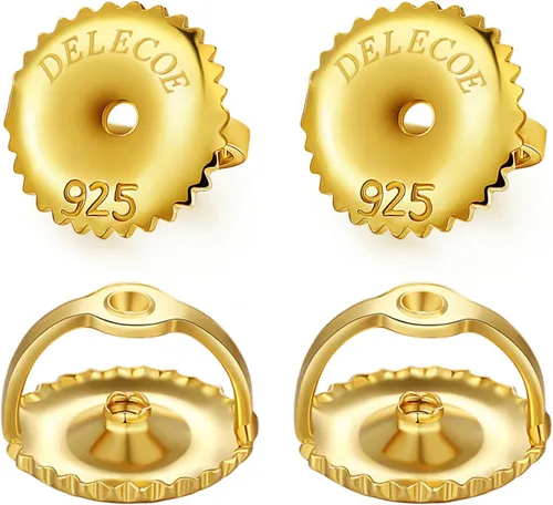DELECOE 2 pares de aretes de oro con tornillo para poste roscado de 0.032"/20 calibre, repuestos de aretes de plata de ley chapados en oro de 14