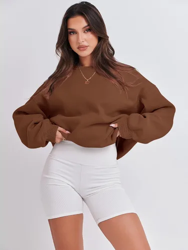 Miniatura 3 de ANRABESS Sudadera de manga larga para mujer, casual, cuello redondo, ajuste holgado, sudadera con capucha de forro polar para otoño
