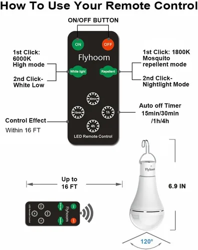 Miniatura 3 de Bombillas LED recargables USB con temporizador remoto, 5 modos de luz, luz diurna y ámbar, bombilla LED recargable de 1800 mAh para acampar