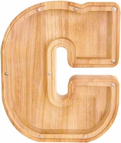 Miniatura 8 de Alcancía de 26 letras del alfabeto inglés A-Z, alcancía de madera transparente de gran capacidad, caja de ahorro de monedas personalizada