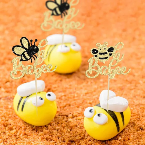 Miniatura 7 de 24 piezas de adornos para cupcakes de abejorro con purpurina Oh Babee Oh Baby para cupcakes, decoraciones para baby shower con tema de abejas