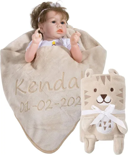 Cobija de franela personalizada para bebé unisex con animalito de adorno, cobertor de seguridad para recién nacidos, regalo para bebé con su nombre