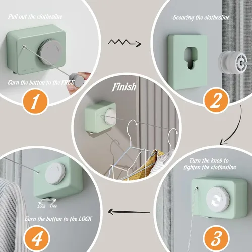 Miniatura 6 de Tendedero retráctil para interiores, línea de ropa que no se hunde que se retrae al aire libre, juego de línea de ropa montada en la pared