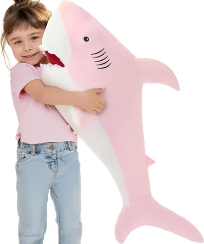Miniatura 10 de MorisMos Peluche de tiburón gigante de 39 pulgadas, almohada grande de peluche de tiburón para niños, novia, color azul Tiburón azul 39