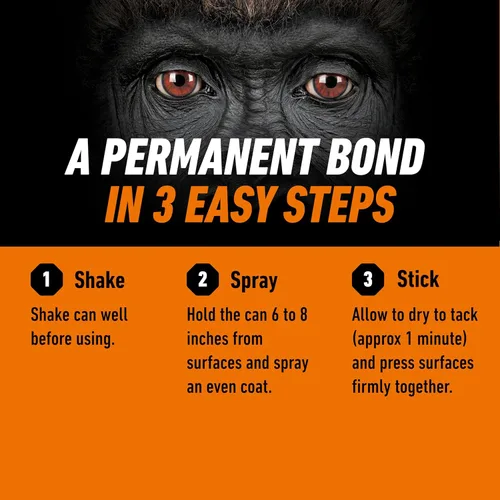 Miniatura 5 de Gorilla Adhesivo en aerosol resistente, pegamento transparente, 14 onzas (paquete de 1), multiusos con boquilla cómoda para interiores o exteriores