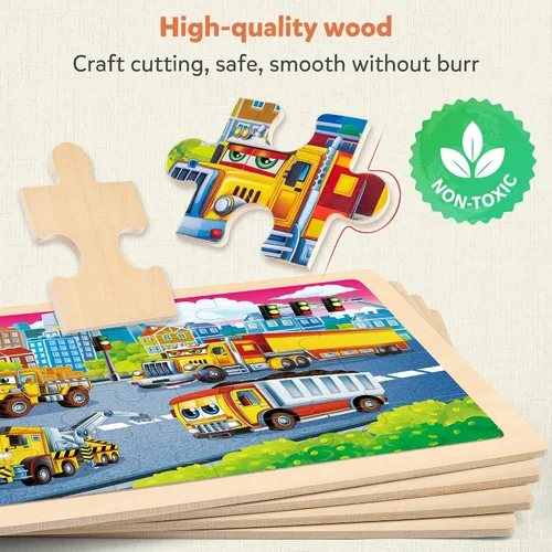 Miniatura 4 de SYNARRY Rompecabezas Grandes de Vehículos de Construcción de Madera para Niños Pequeños de 3-5 Años, Rompecabezas de Camión Monstruo de 24 Piezas