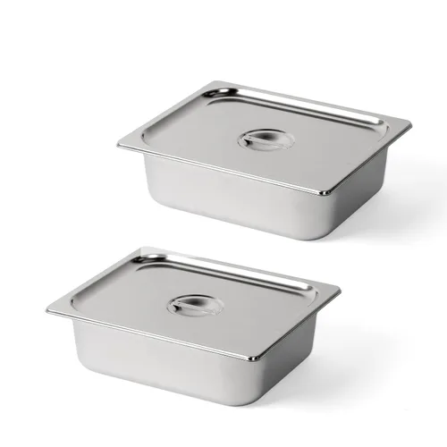 Miniatura 2 de ROVSUN Paquete de 2 bandejas de hotel de tamaño medio de 1/2, bandeja de mesa de vapor de 4 pulgadas de profundidad con tapa, sartén antiatascos