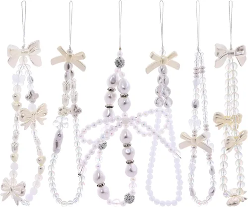 Miniatura 10 de 6 dijes con cuentas para teléfono, correas con cuentas de frutas, estrellas, perlas falsas y arcoíris, cadenas de teléfono con cuentas para cámara