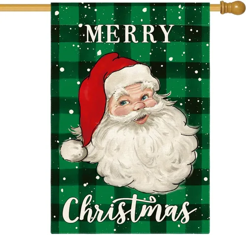 AVOIN colorlife Bandera de casa de Papá Noel de Navidad de 28 x 40 pulgadas de doble cara, bandera decorativa al aire libre de Navidad, verde