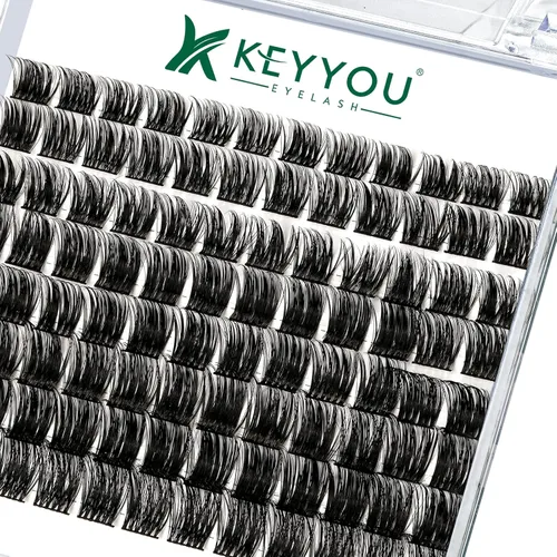 Miniatura 52 de KEYYOU Racimos de pestañas, 96 piezas de extensiones de pestañas DIY, rizado D de 16 mm, negro, realista, no irritante, fácil de colocar en casa
