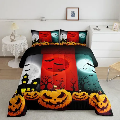 Miniatura 40 de Erosebridal Juego de ropa de cama de murciélago de Halloween, tamaño individual, juego de edredón de estrellas con purpurina y galaxia para niños