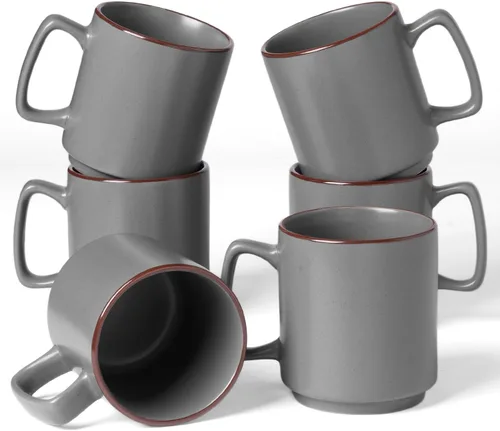 Miniatura 17 de famiware Juego de 6 tazas de café Nebula de 14 onzas, juego de tazas de cerámica con asa para café con leche, té, leche, capuchino, cacao, negro mate