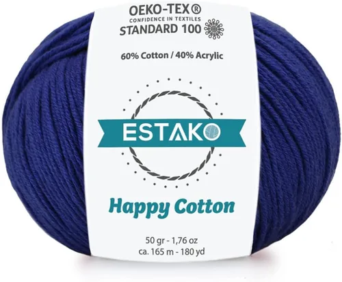 Miniatura 45 de Estako Happy Cotton, 1,76 oz (50 g) / 180 yardas (165 m) de lana 60 % algodón y 40 % acrílico, suave, fina/deportiva (2) para crochet y tejer