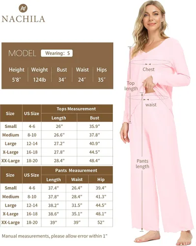 Miniatura 2 de NACHILA Conjunto de pijama de bambú de manga larga para mujer, conjunto de pijama suave, pantalones de descanso, talla XXL