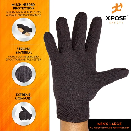 Miniatura 3 de Xpose Safety Protective Work Gloves - 12 Pack For Industrial Labor, Home & Gardening Jersey Knit Cotton-9oz Fleece - Brown